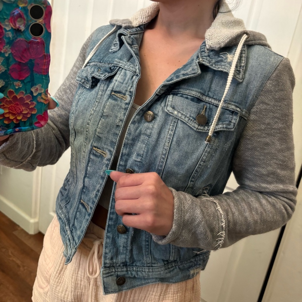 Free People Denim Jacket with Gray Hood